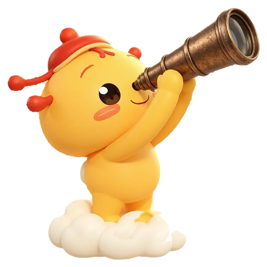 Yueji AI mascot with telescope